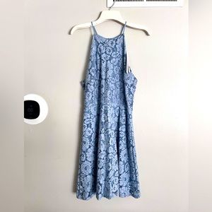 AQUA Lace Fit and Flair, Light Blue Dress